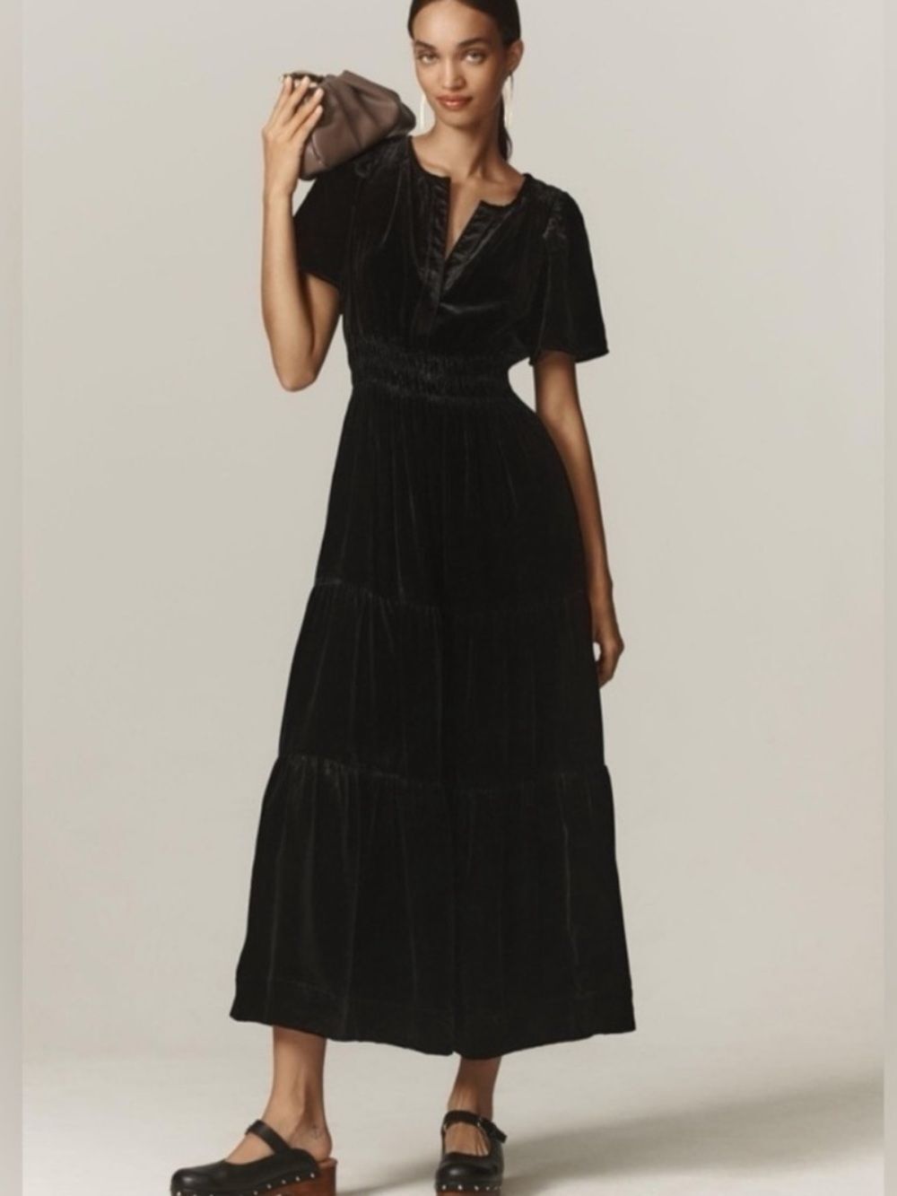 Anthropologie Somerset Maxi Dress Black Crushed Velvet Women’s Small